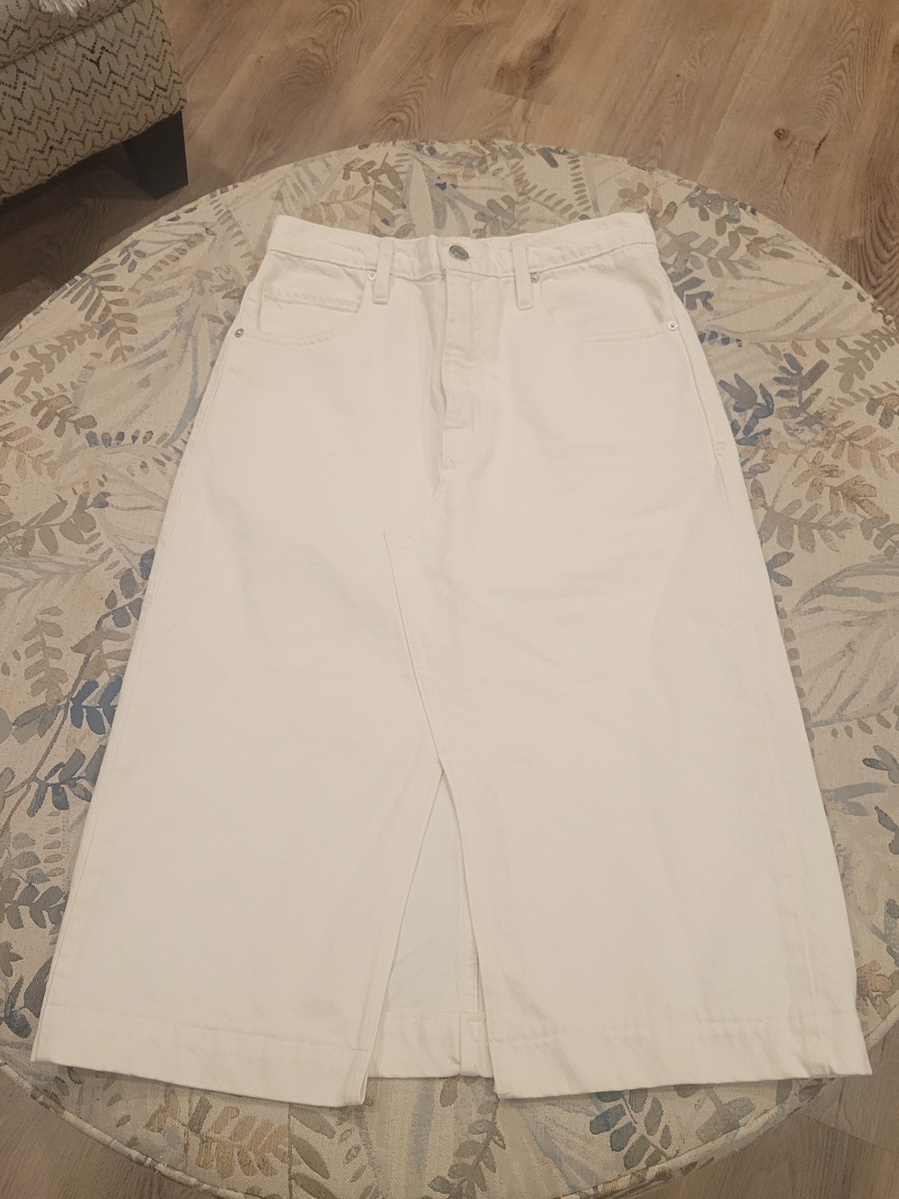 Frame Denim White Midi Skirt with Front Slit